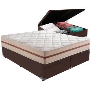 Cama Box Baú Marrom E Colchão Classic 26 Cm Molas Ensacadas King Anjos