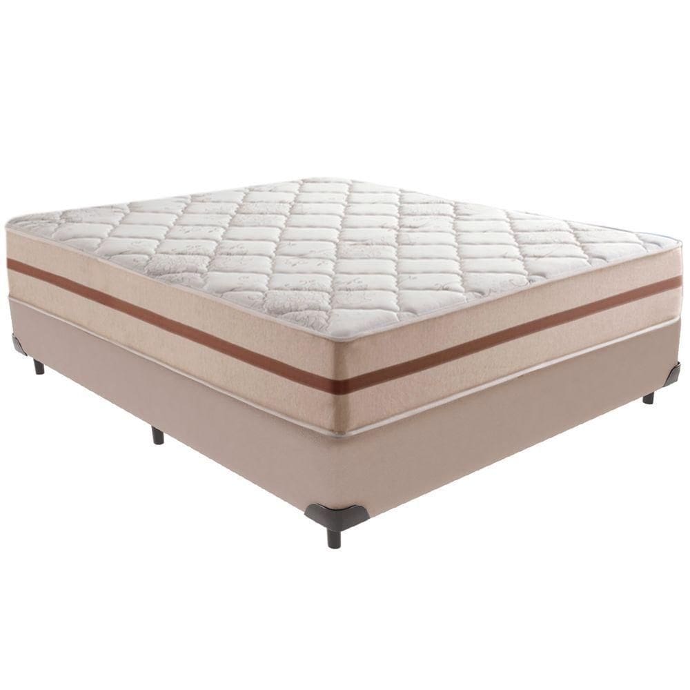 Cama Box Bege E Colchão Classic 26 Cm Molas Ensacadas Casal Anjos