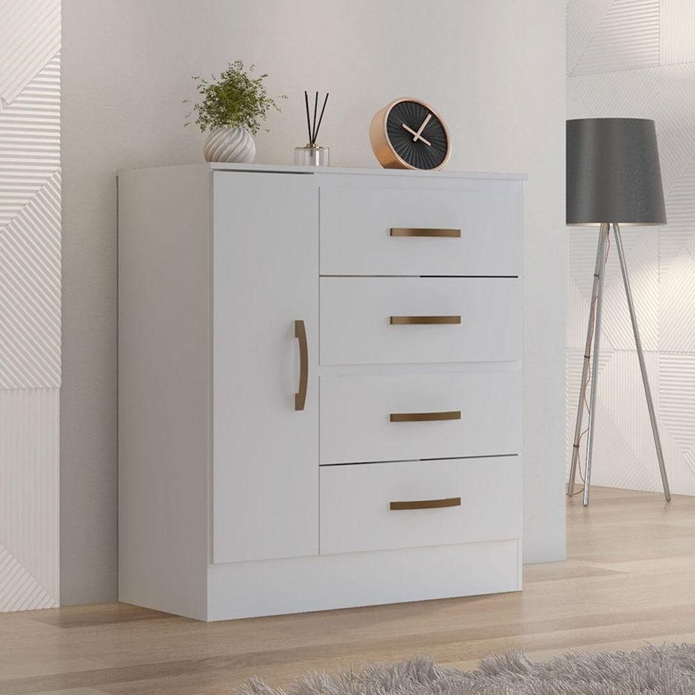 Cômoda Sapateira Para Quarto 1 Porta 4 Gavetas Lisa Branco