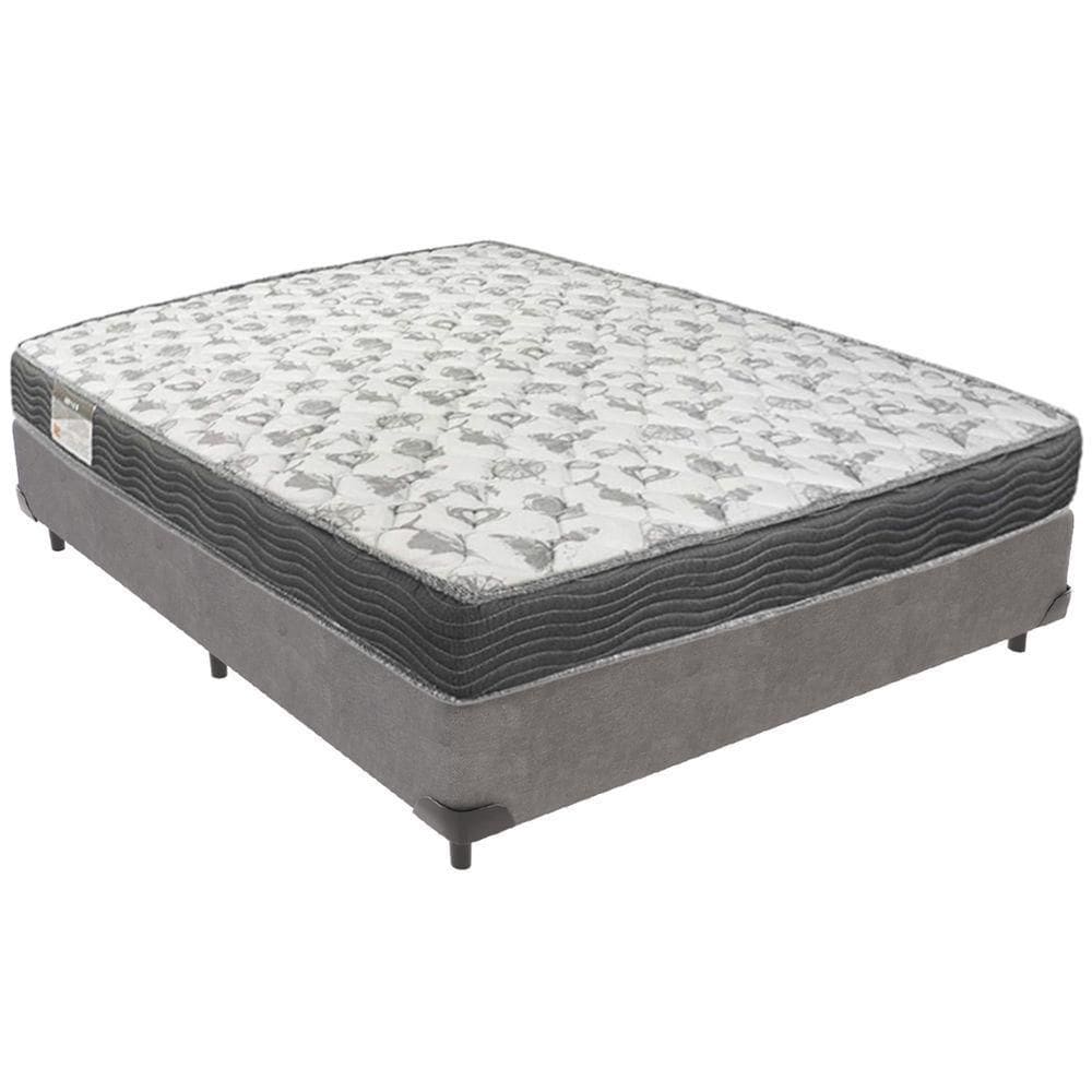 Cama Box Cinza E Colchão Iso100 Espuma D33 Casal Ortobom