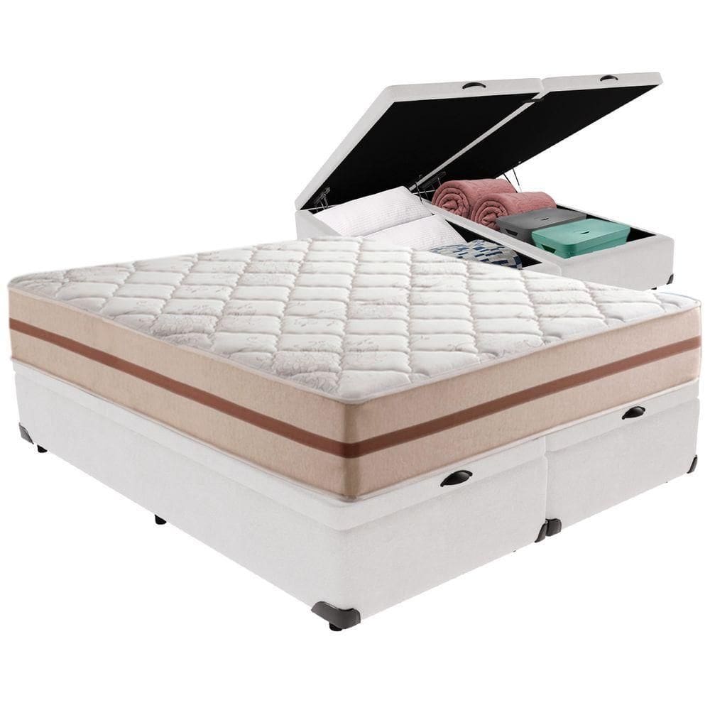 Cama Box Baú Branco E Colchão Classic 26 Cm Molas Ensacadas Queen Anjos