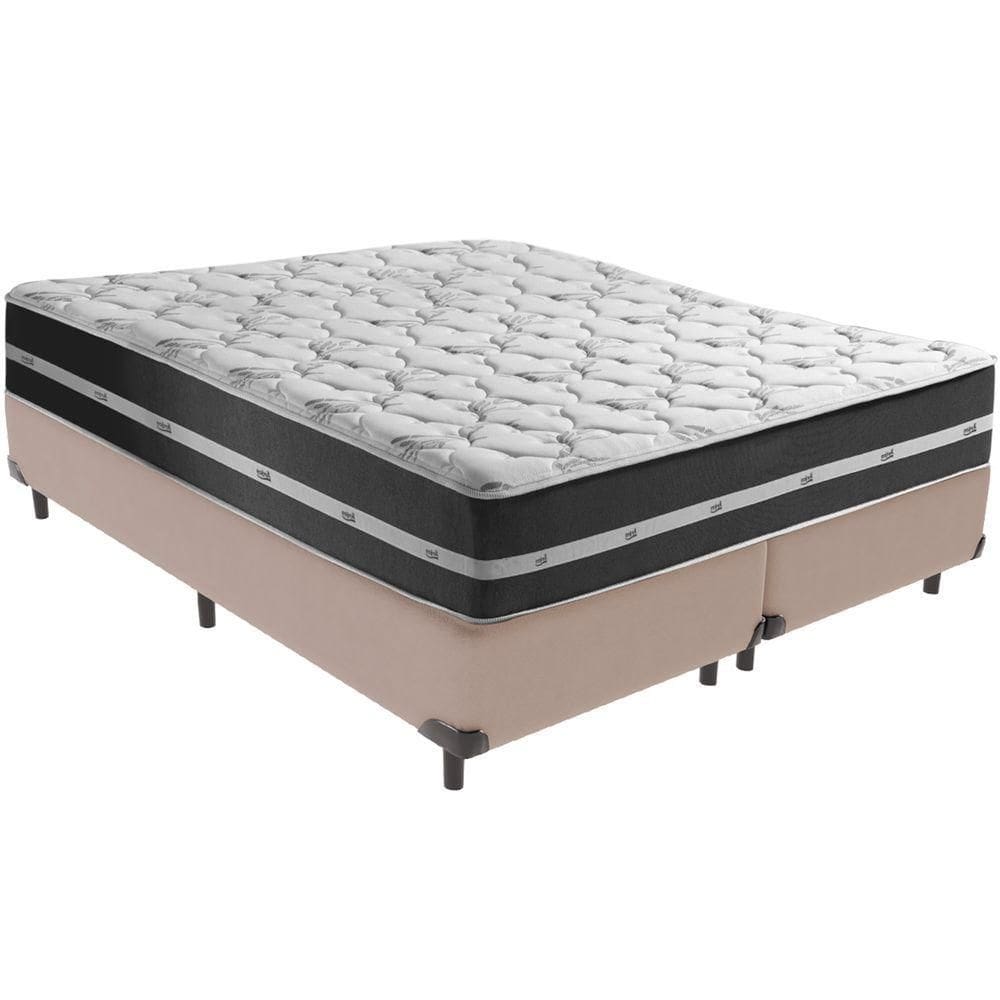 Cama Box Bege E Colchão Classic Preto Molas Ensacadas King Anjos