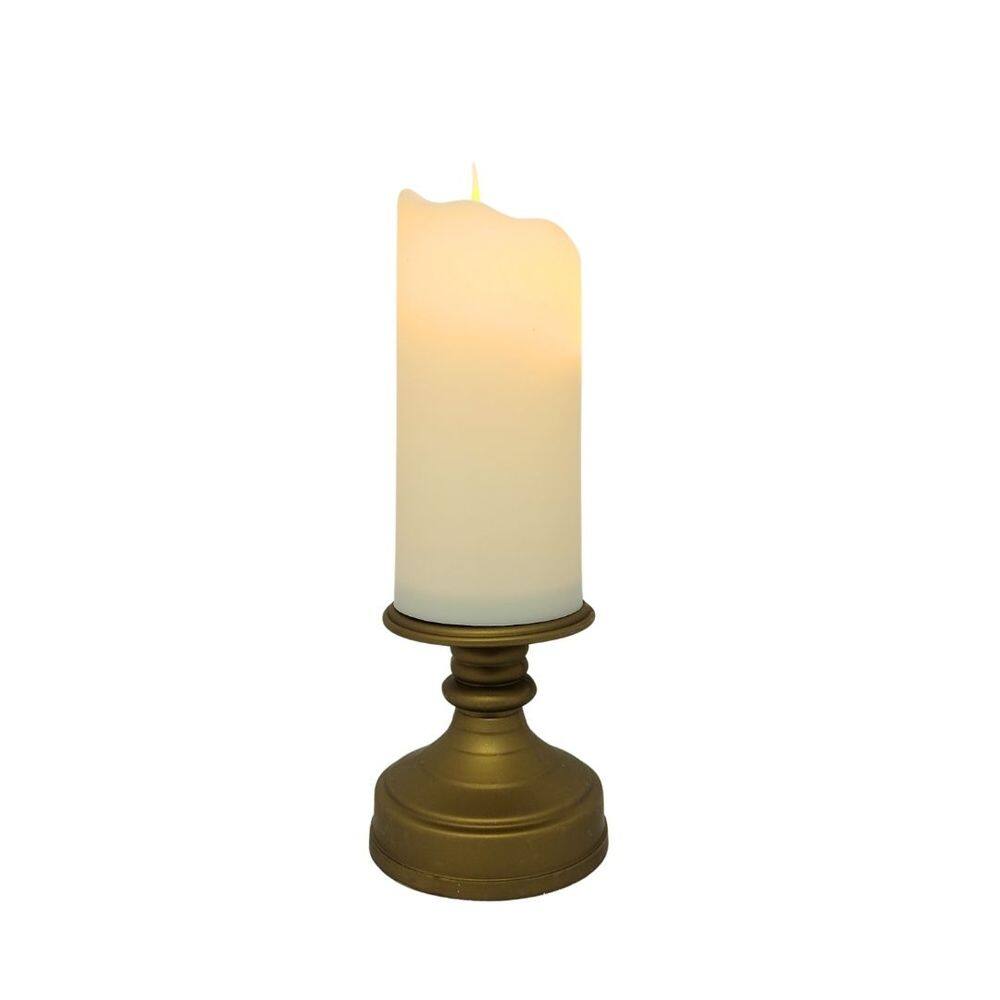 Vela Eletrônica LED Castiçal Ouro Envelhecido 17cm Efeito Moving - Bela Flor
