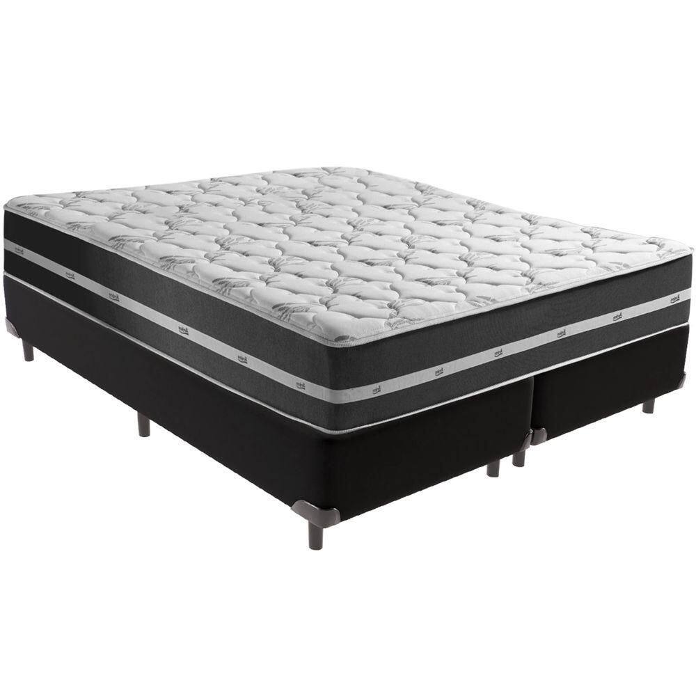 Cama Box Preto E Colchão Classic Preto Molas Ensacadas King Anjos