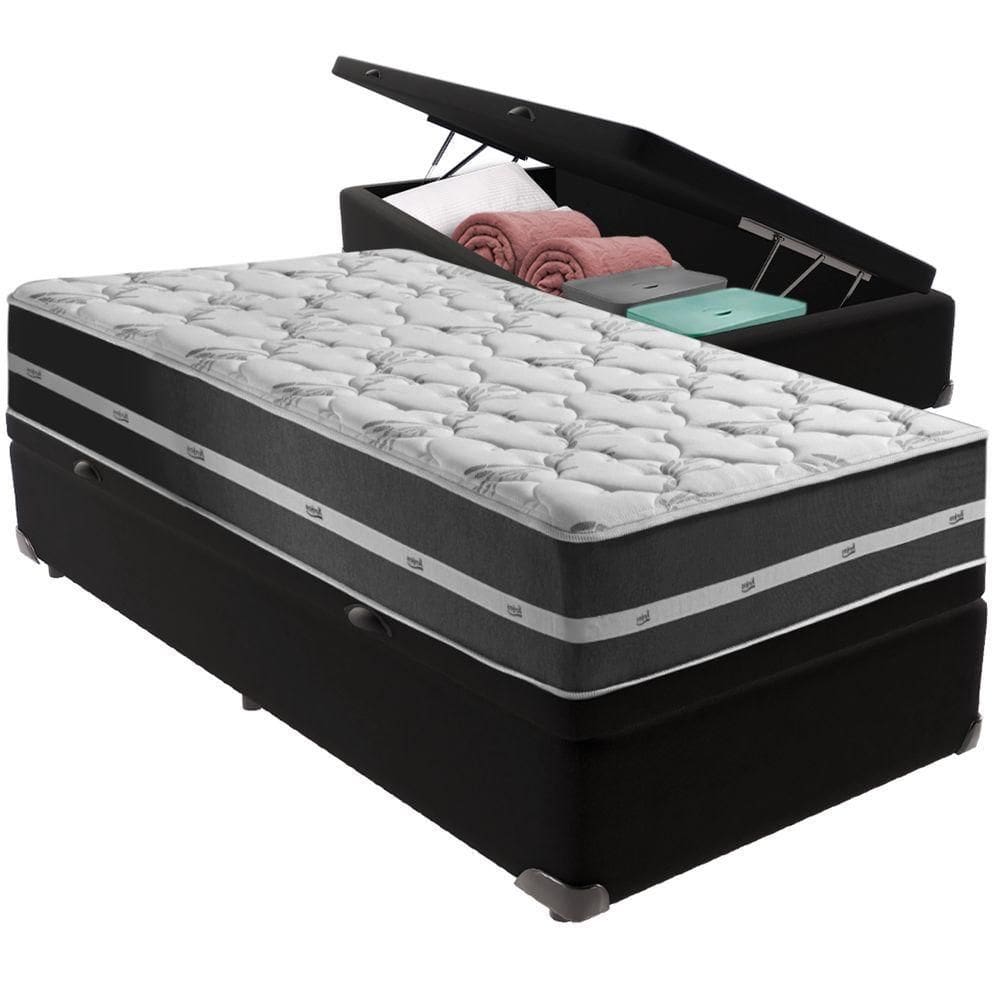 Cama Box Baú Preto E Colchão Classic Preto Molas Ensacadas Solteiro Anjos