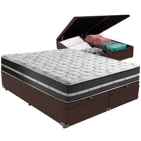 Cama Box Baú Marrom E Colchão Classic Preto Molas Ensacadas King Anjos