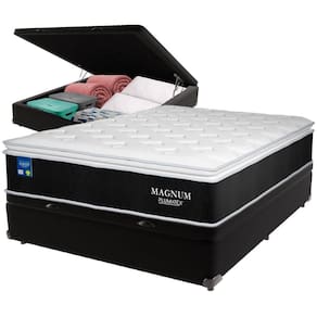Cama Box Baú Preto E Colchão Magnum Molas Ensacadas Casal Plumatex