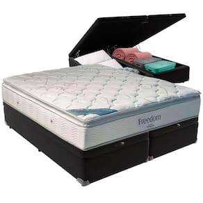 Cama Box Baú Preto E Colchão Freedom Molas Ensacadas King Ortobom