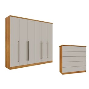 Guarda-Roupa 6 Portas Portugal E Comoda 5 Gavetas Premium Espresso Móveis Cinamomo/Off White