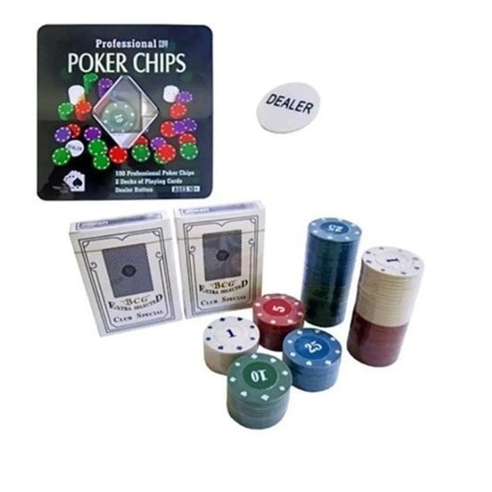 Fichas De Poker 100 Fichas + Baralhos + Lata