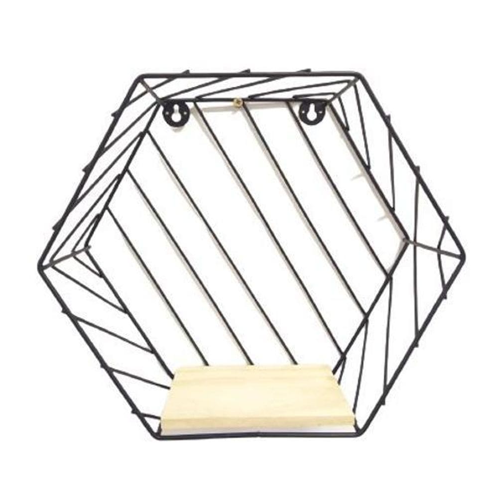Prateleira Hexagonal Metal/Madeira Decoração - 29Cm