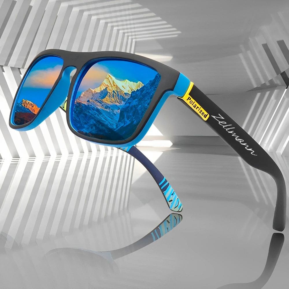 Oculos De Sol Masculino Polarizado Espelhado Azul Square Vintage Com Proteção 400UV