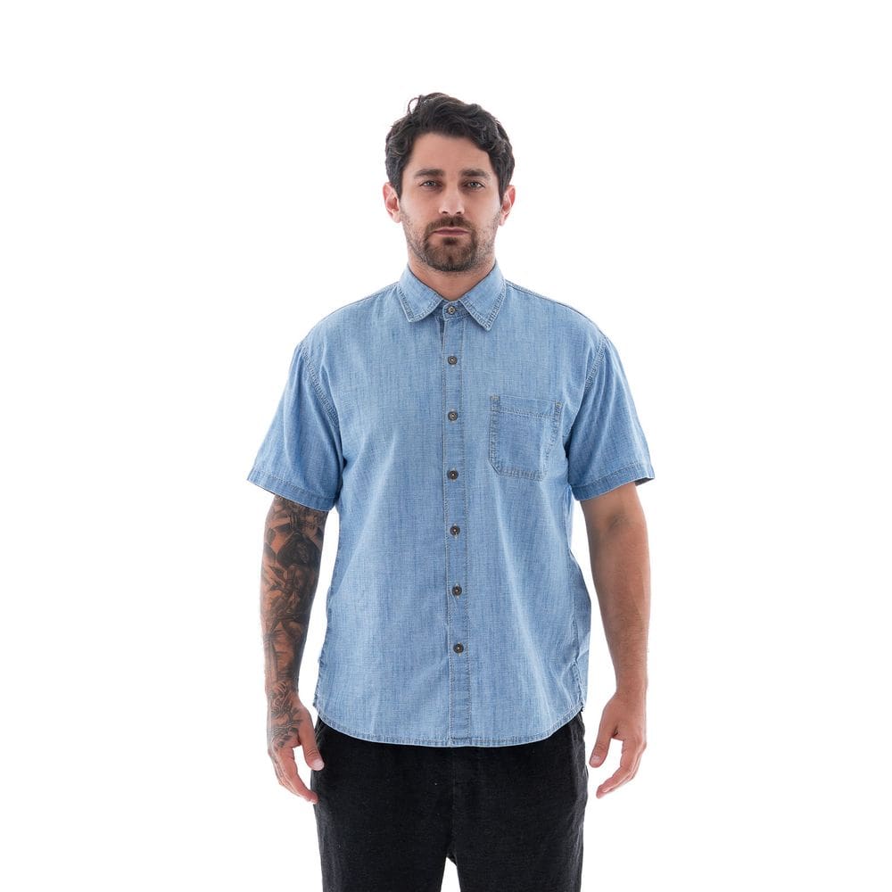 Camisa Jeans Masculina M/c Arauto Slim Leve