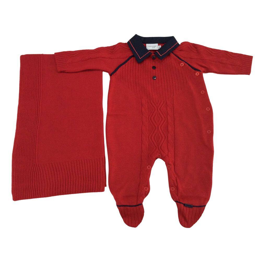 Saida Maternidade Masc Tricot Noruega Vermelho gola Marinho