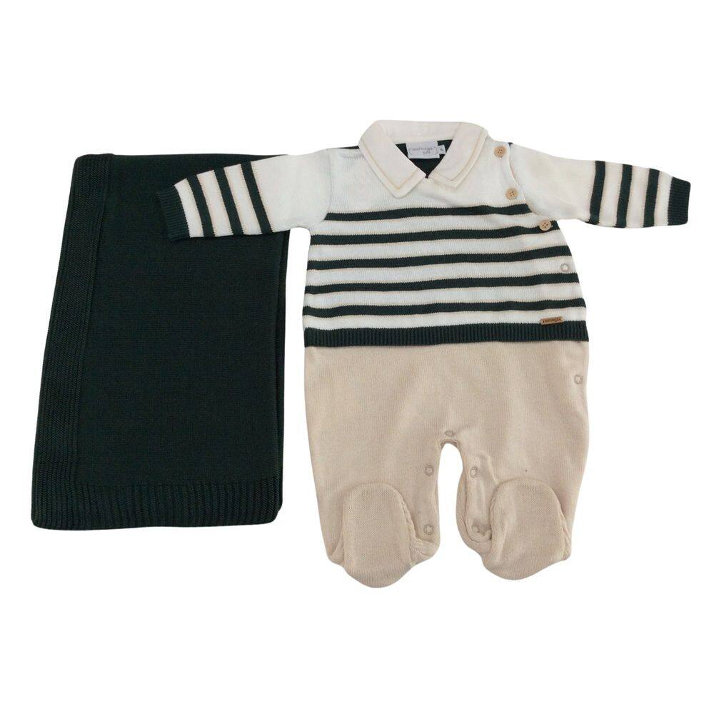 Saida Maternidade masc Tricot Noruega Verde e Cru