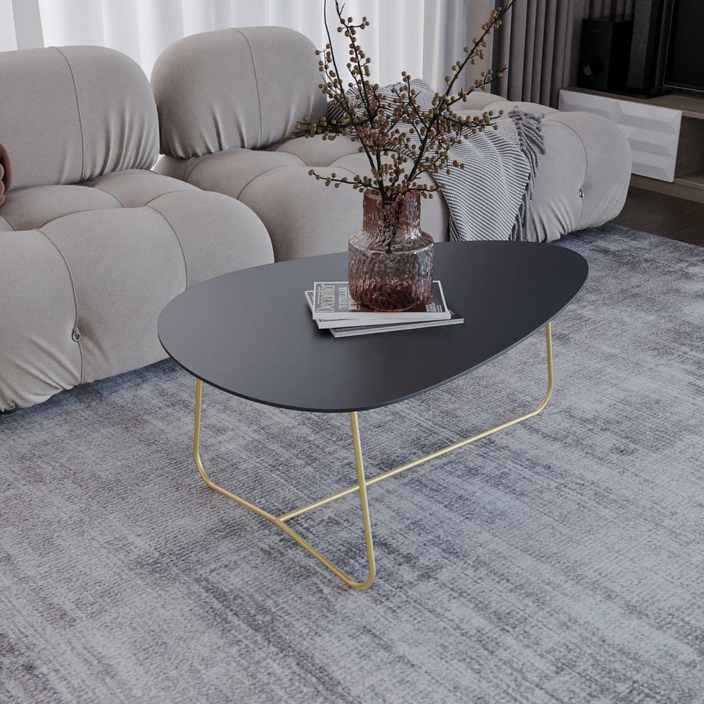 Mesa de Centro Trude Organica 35cm X 90cm X 60cm Preto/Dourado