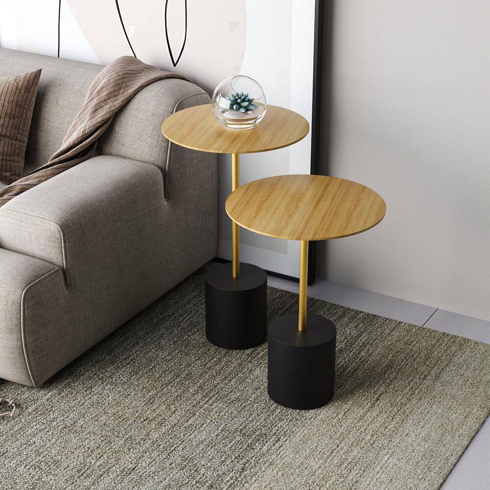 Conjunto Mesa de Canto Parma Metal 65cm X 40cm X 40 Cm Natural Tawary / Dourado