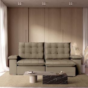 Sofá Retrátil Reclinável 250 Cm Luxor Veludo Bege