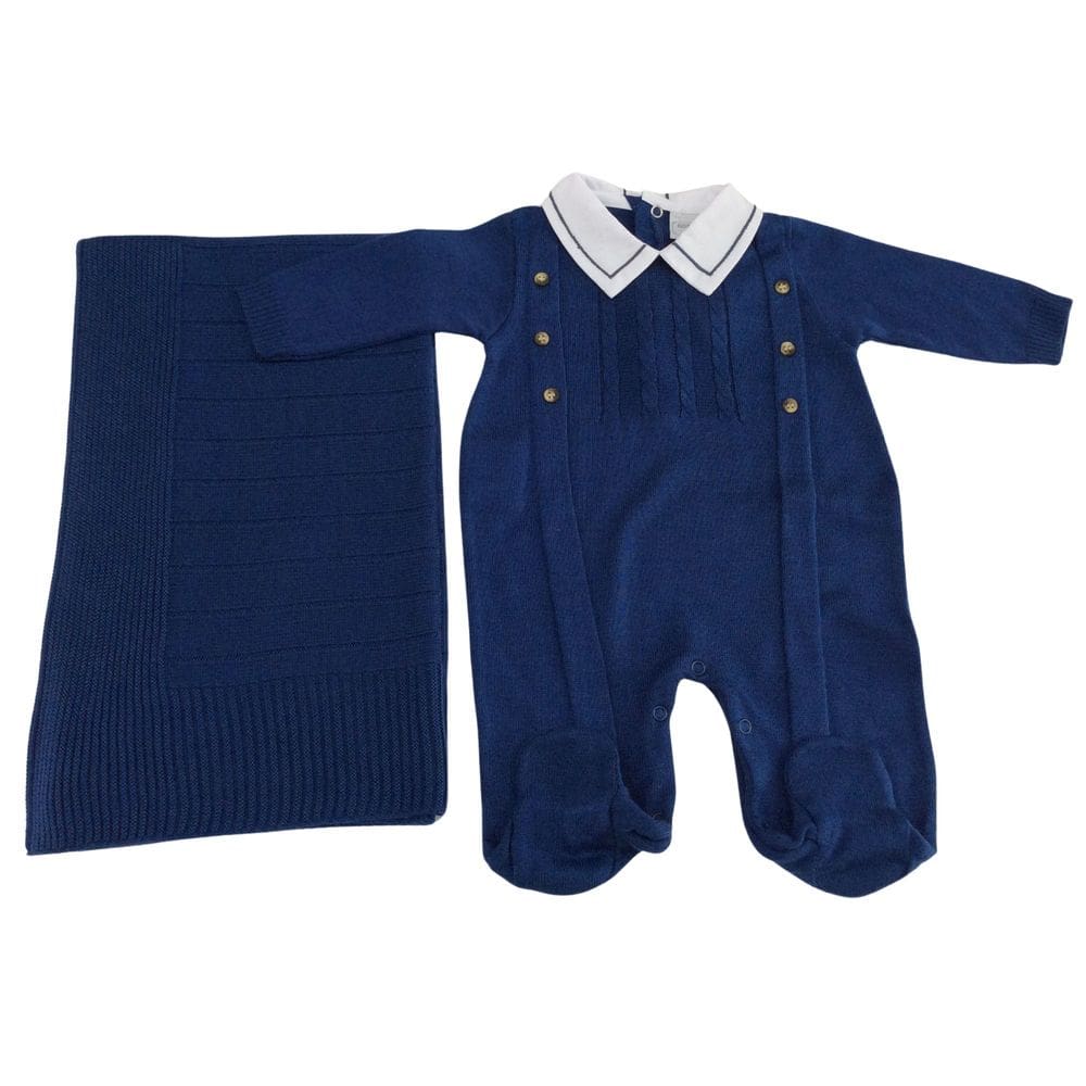 Saida Maternidade Masc Tricot Noruega Azul e Cru