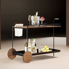 Carrinho Bar Sala Gourmet 2 Níveis Moderno  Mel / Preto - Agnes - Móveis Montanhês