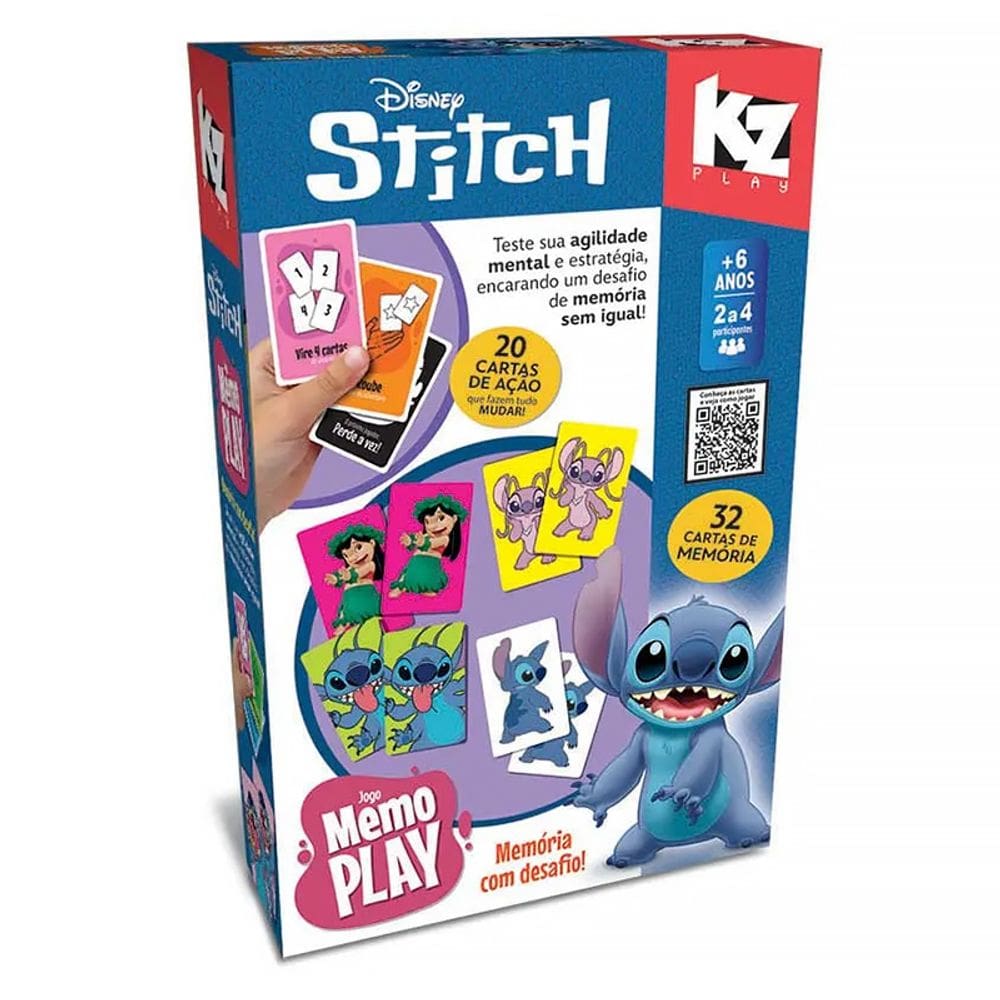 Jogo da Memória Memo Play Stitch Disney 32 Cartas 1284 - Elka
