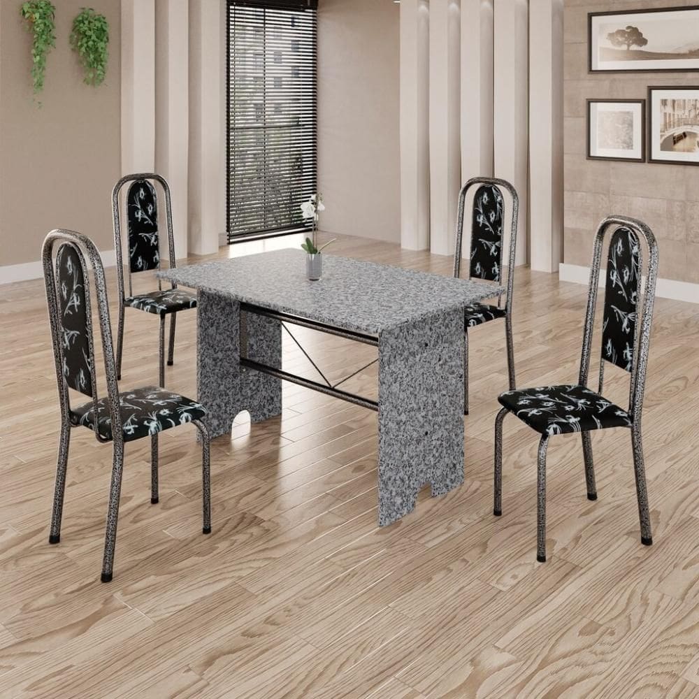 Conjunto de Mesa Tubular 4 Cadeiras 120x75cm Mart Prata com Tampo em Granito Ocre Letícia 070 - Tudo de Móveis