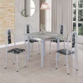 Conjunto de Mesa Tubular 4 Cadeiras 70x70cm Mart Perola com Tampo em Granito Topázio Isabel 030 - Tudo de Móveis