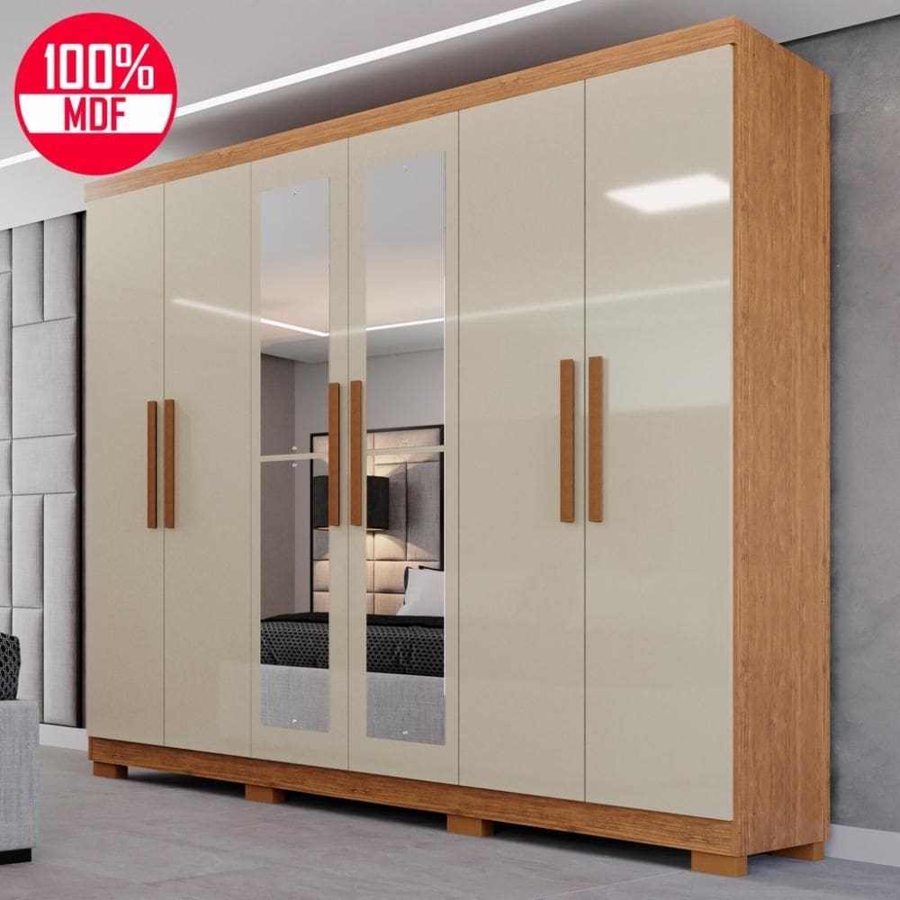 Guarda-Roupa de Casal 100% MDF 6 Portas 4 Gavetas Valencia Com Espelho - Tudo de Móveis