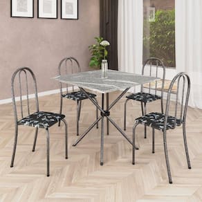 Conjunto de Mesa Tubular 70x70cm Mart Prata com Tampo em Granito Topázio com 4 Cadeiras Analy 048 - Tudo de Móveis