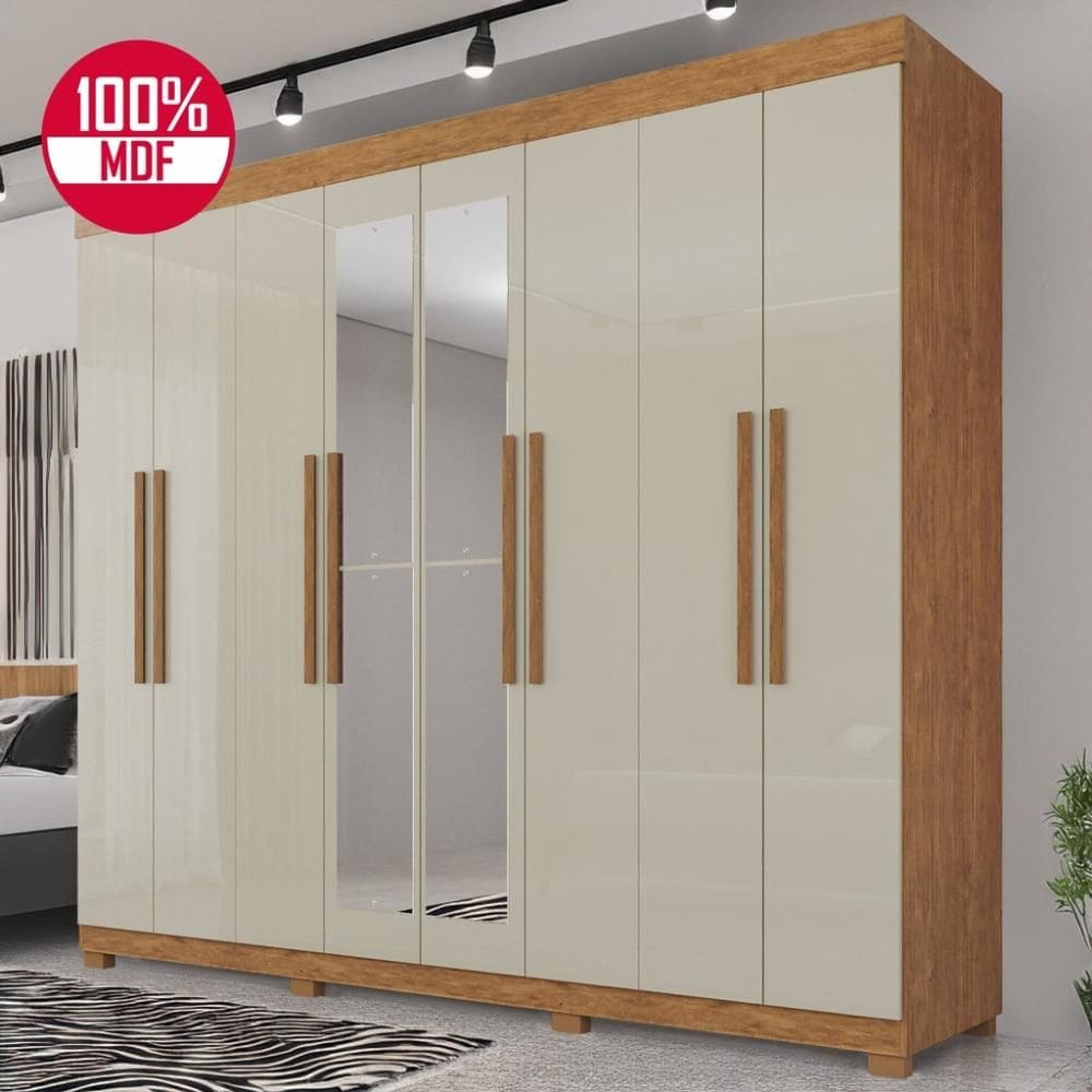 Guarda-Roupa de Casal 100% MDF 8 Portas 4 Gavetas Itália Com Espelho - Tudo de Móveis