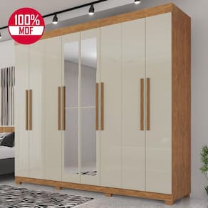 Guarda-Roupa de Casal 100% MDF 8 Portas 4 Gavetas Itália Com Espelho  - Tudo de Móveis