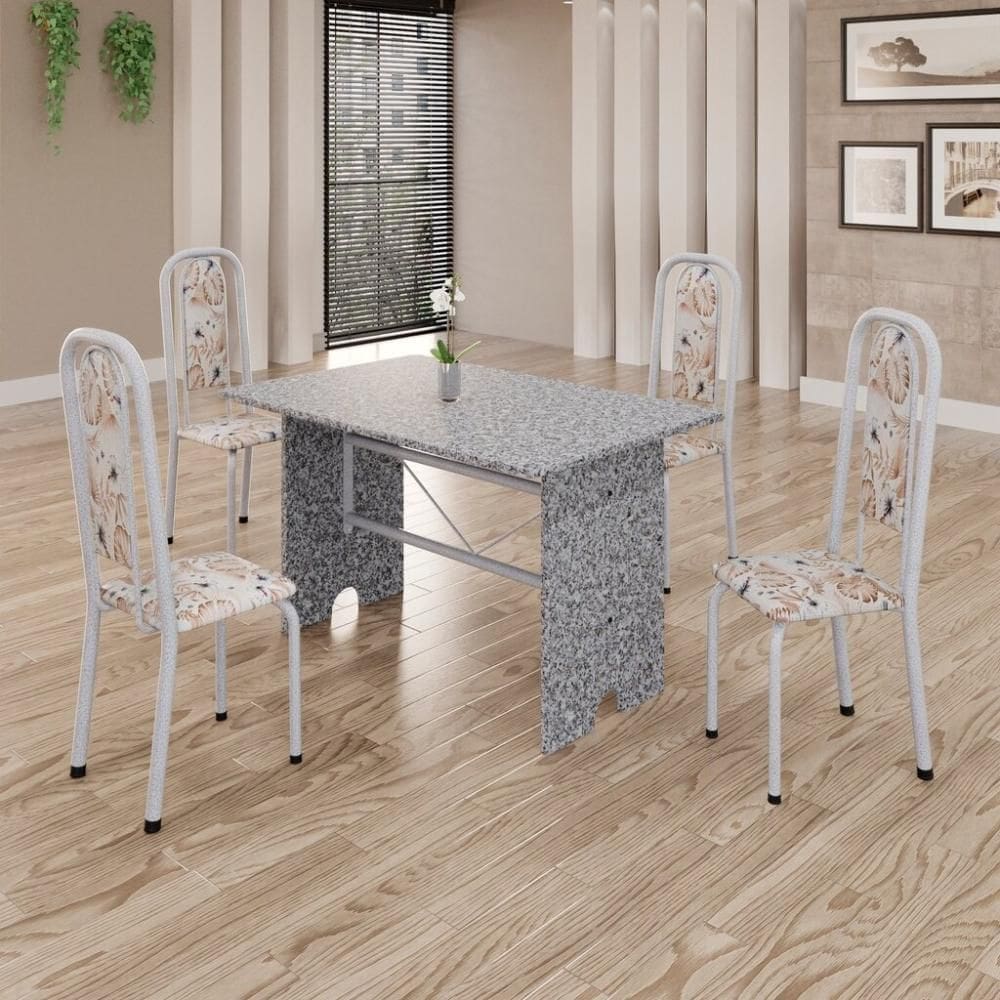 Conjunto de Mesa Tubular 4 Cadeiras 120x75cm Mart Perola com Tampo em Granito Ocre Letícia 070 - Tudo de Móveis