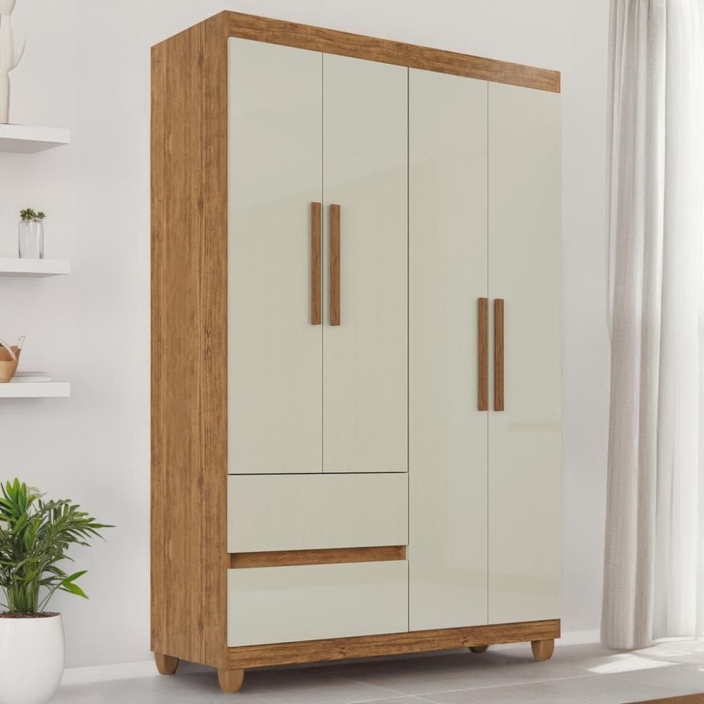 Guarda-Roupa de Solteiro Madri 4 Portas 2 Gavetas - Tudo De Móveis