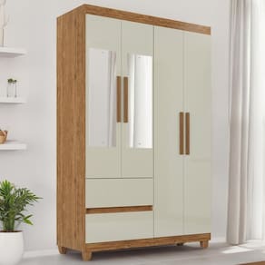Guarda-Roupa de Solteiro Madri 4 Portas 2 Gavetas Com Espelho - Tudo De Móveis