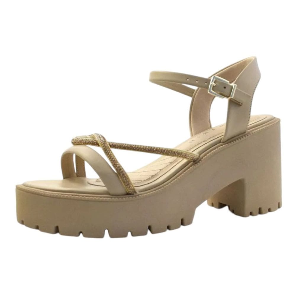 Sandália Feminina Salto Medio Strass Plataforma Ramarim