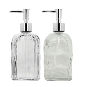 Kit Banheiro Porta Sabonete Líquido Vidro Clear Geo 500ml 2 Unidades - Tuut