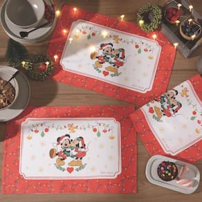 Jogo Americano Clean Renova Mickey e Minnie Natal 45cm x 31cm com 4 Peças - Dohler