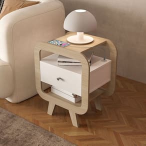 Mesa de Canto Theo 1 Gaveta com Usb Naturalle/Branco - Artely