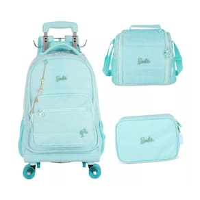 Kit Mochila de Rodinhas 360 + Lancheira + Estojo - Barbie Fashion Turquesa