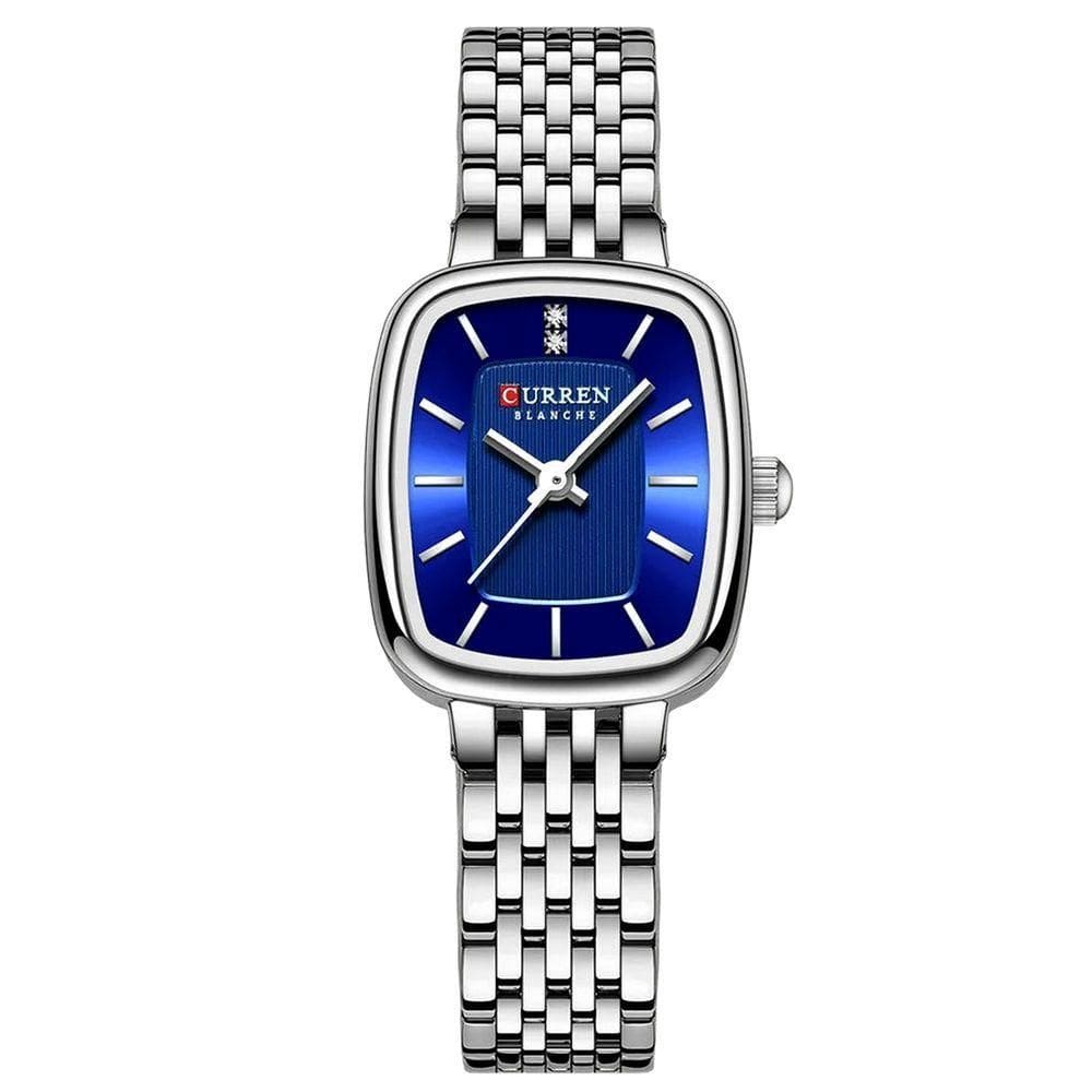 Relógio De Pulso Quartzo Feminino Design Elegante Strass Pulseira Em Aço Inoxidavel Azul
