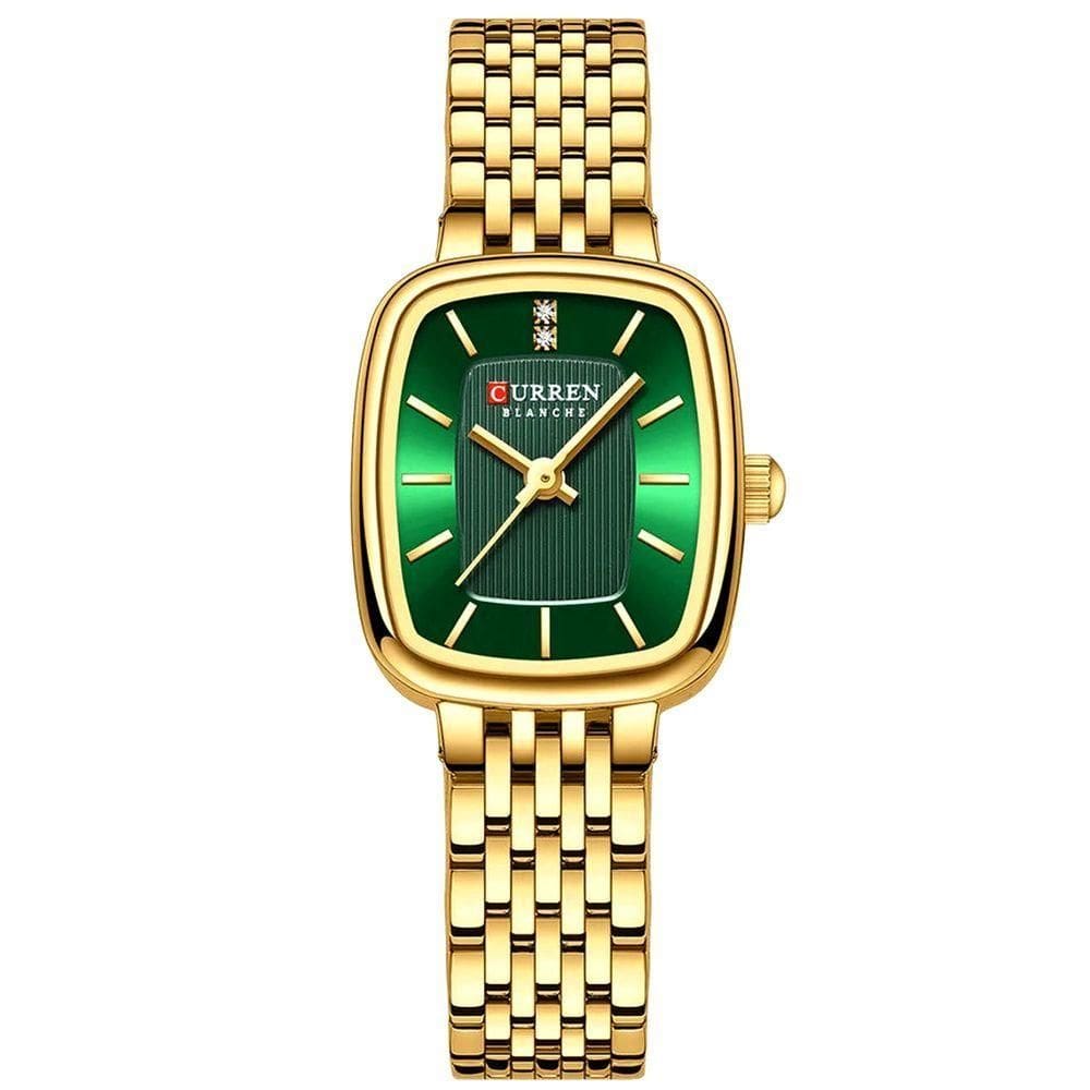 Relógio De Pulso Quartzo Feminino Design Elegante Strass Pulseira Em Aço Inoxidavel Verde