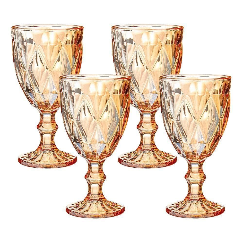 Jogo 4 Taças De Vidro Diamond Diamante âmbar Metalizado 300ml água Class Home