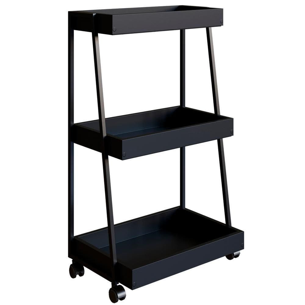 Carrinho Organizador Multiuso 03 Prateleiras P1032 Preto Pp Milani Store Preto