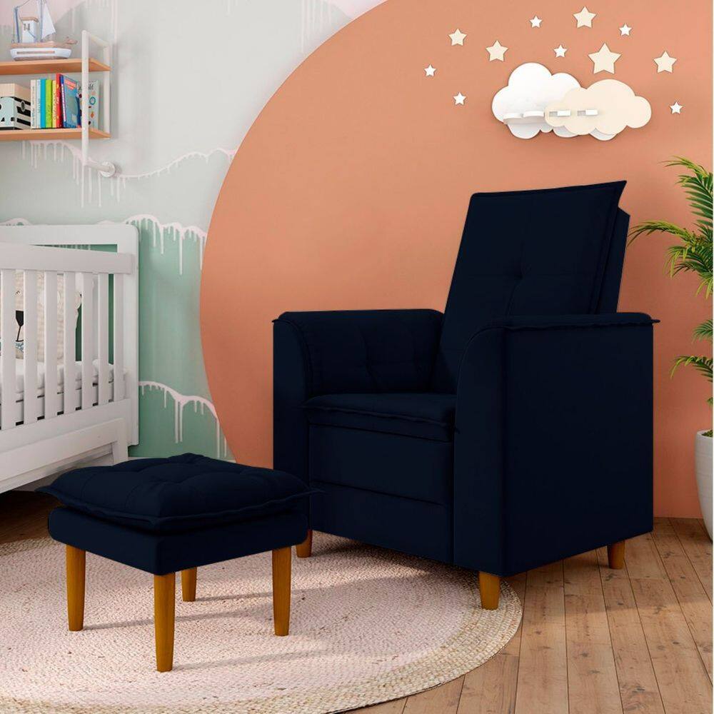 Poltrona Decorativa Amamentação Reforçada e Puff Luly Suede