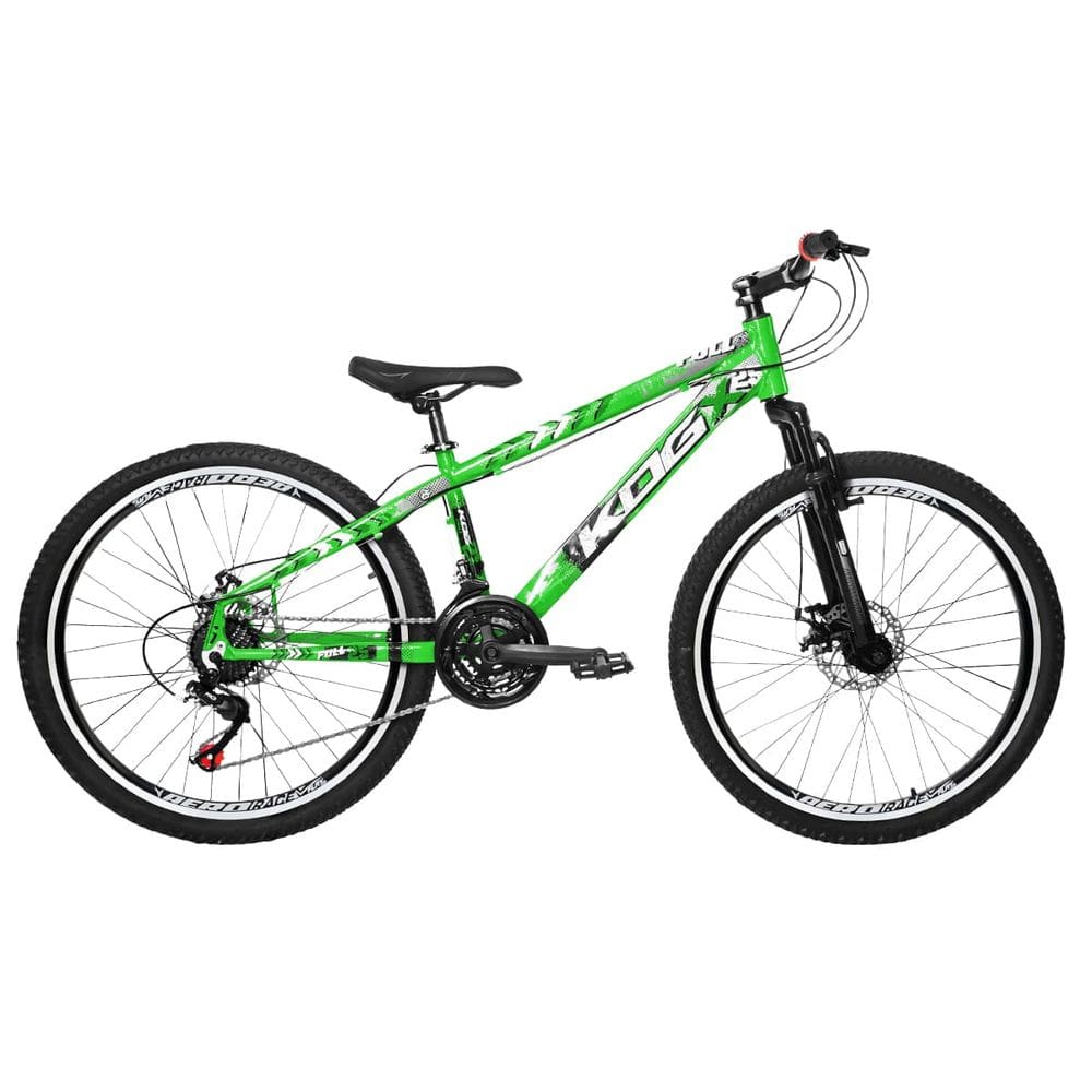 Bicicleta Freeride Aro 26 Flay KOG 18v Freio a Disco Suspensão Dianteira Verde Neon Branco