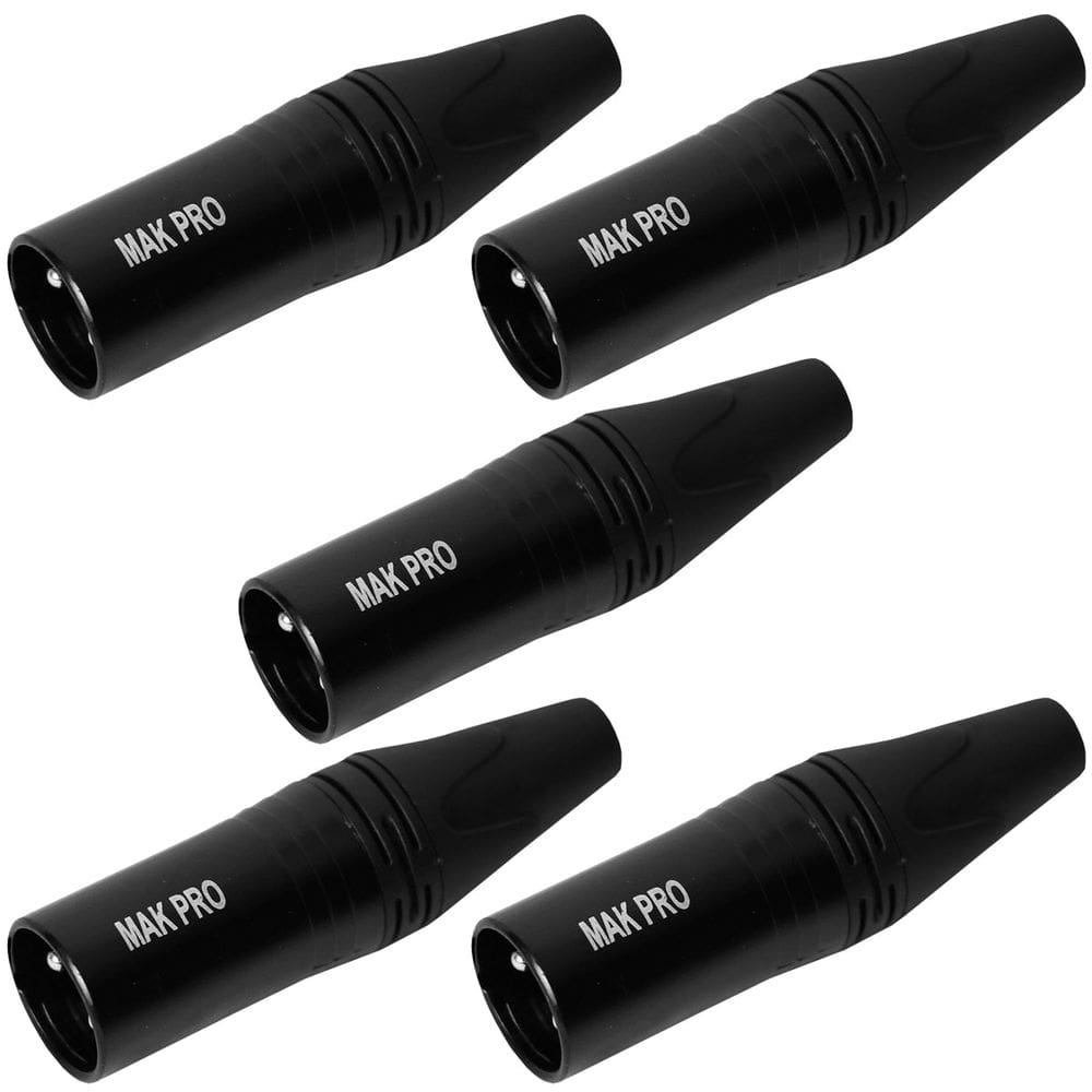 Kit C/ 5 Conectores Xlr Macho Preto Mak Pro Mk-Xlr-Mec
