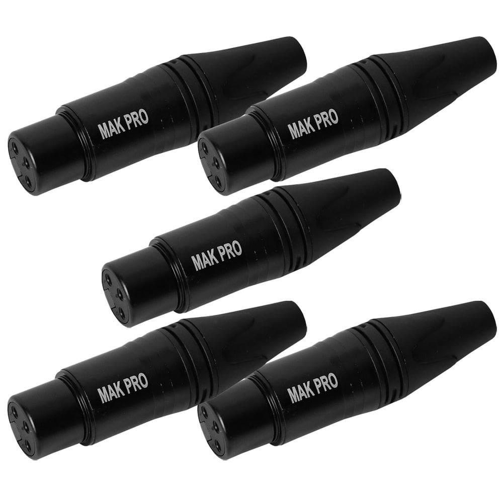 Kit C/ 5 Conectores Xlr Fêmea Preto Mak Pro Mk-Xlr-Fec