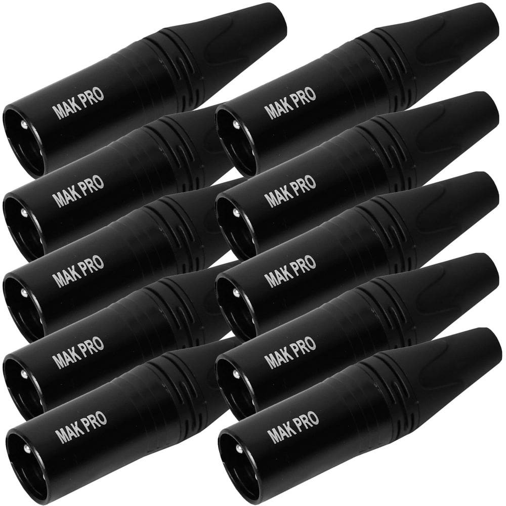 Kit C/ 10 Conectores Xlr Macho Preto Mak Pro Mk-Xlr-Mec