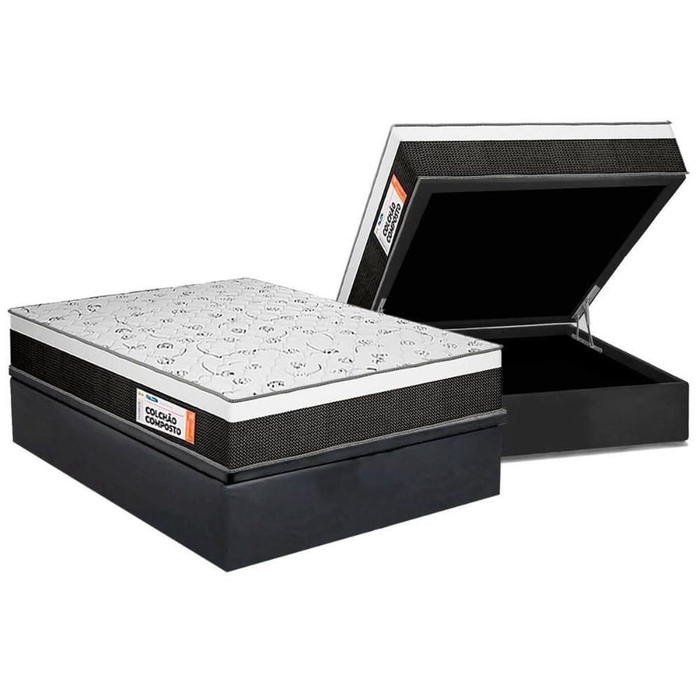Cama Box Baú Queen: Colchão Ortopédico Plumatex Falcon Ultra Firme + Base CRC Suede Gray (158x198)