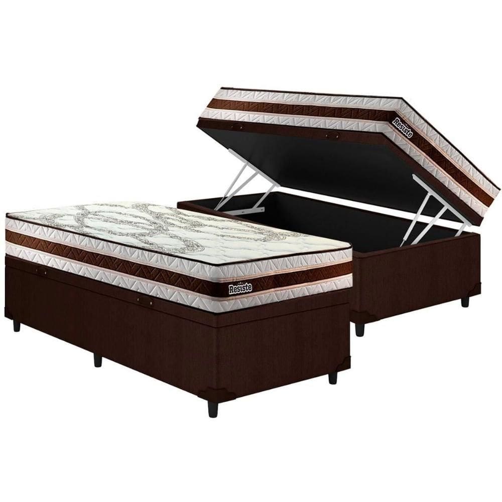 Cama Box Baú Solteiro: Colchão Anatômico Paropas D45 Paropas Resiste Hotel DF 22 + Base Universal Linhão Brown CRC (88x188)